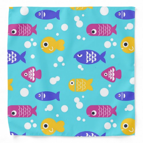 Bright Colorful Cartoon Fish Pattern Blue Bandana