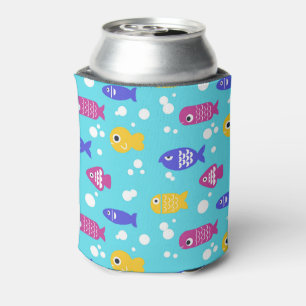 Bright Colorful Cartoon Fish Pattern Blue Can Cooler