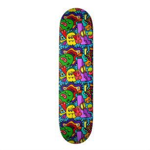 Bright Colorful Cartoon Monsters Skateboard