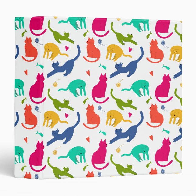 Bright Colorful Cat and Yarn Pattern 3 Ring Binder (Front/Spine)