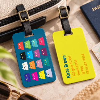 Bright Colorful Cat Luggage Tag Cute Travel