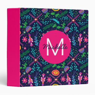 Bright Colorful Chaotic Floral Blue Personalised 3 Ring Binder