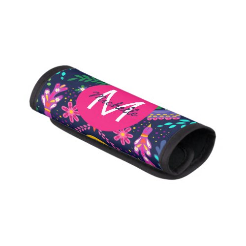 Bright Colorful Chaotic Floral Blue Personalised Luggage Handle Wrap