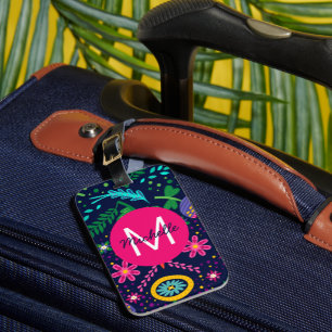 Bright Colorful Chaotic Floral Blue Personalised Luggage Tag