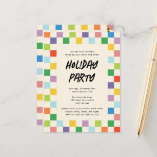 Bright Colorful Checkerboard Holiday Party Postcard