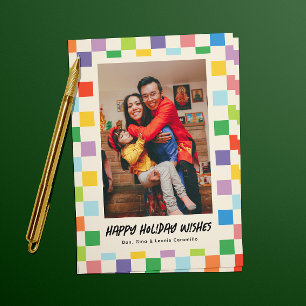 Bright Colorful Checkerboard Photo Holiday Card