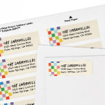 Bright Colorful Checkerboard Return Address Label<br><div class="desc">Cheerful and bright, this return address label features an accent of checkerboard squares and easy to customize text. Use the blue Edit Design button for even more design control: change the colors in the background pattern and swap fonts - you can personalize just about everything for that perfectly unique envelope...</div>