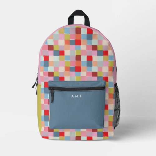 Bright Colorful Checkers Personalized Name Initial Printed Backpack
