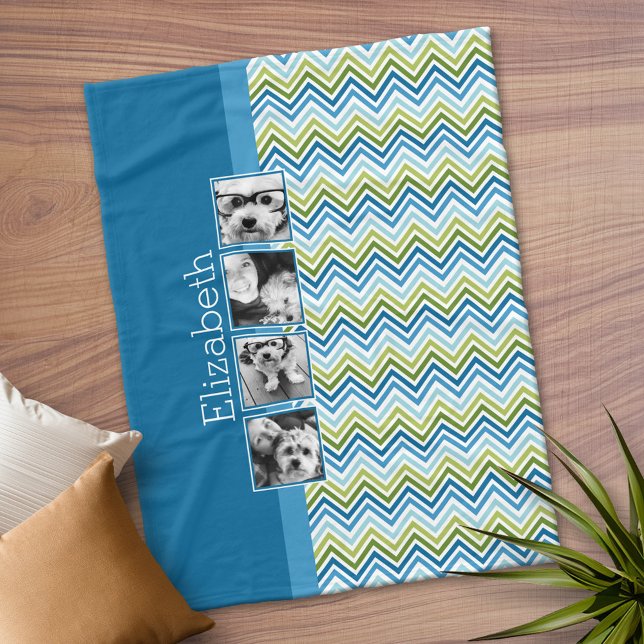 Bright Colorful Chevrons Film Strip Photo Collage Fleece Blanket (Personalized Fleece Blanket)