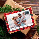 Bright colorful Christmas plaid one photo Holiday Card<br><div class="desc">A merry and bright Christmas plaid creates a festive background for your single horizontal photo and custom message. With its pops of red, green, yellow and blue, this plaid holiday card is perfect for sending cheer to friends and family. The back is a matching red and includes a space for...</div>