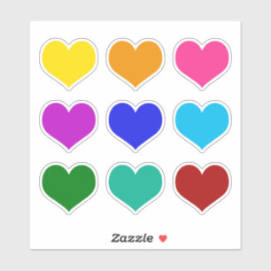 Bright Colorful Colored Love Hearts Set of 9 Sticker