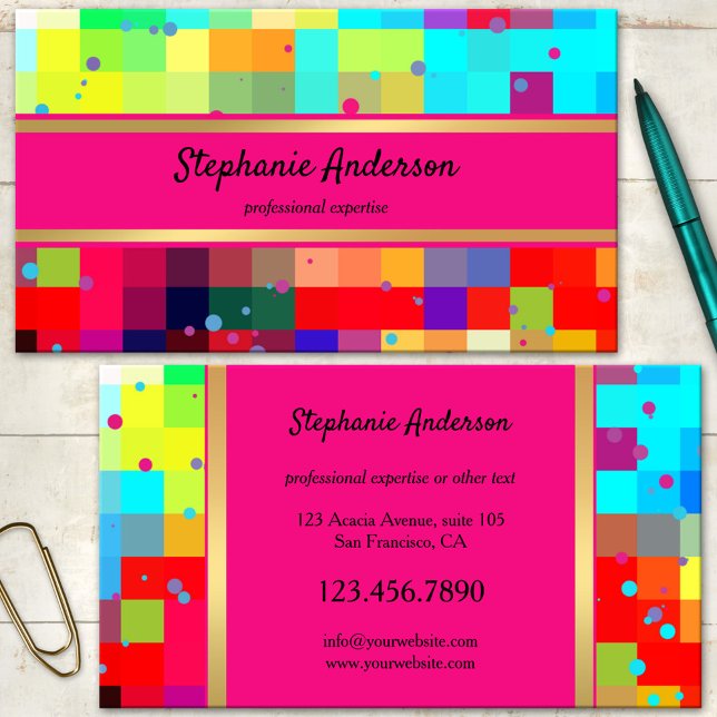Bright Colorful Confetti Abstract Business Card (A colorful eye catching abstract business card featuring a checkered pattern with festive confetti )