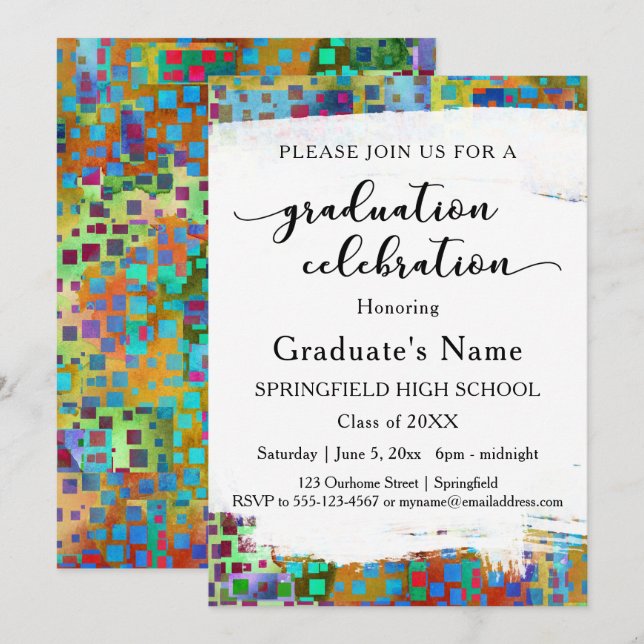 Bright Colorful Confetti Graduation Party Invitation (Front/Back)