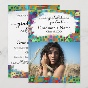 Bright Colorful Confetti Graduation Photo Party Invitation