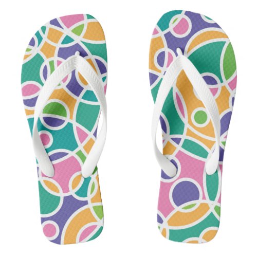 Bright Colorful Crazy Circles Pattern Flip Flops