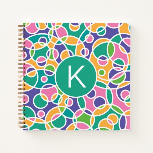 Bright Colorful Crazy Circles Pattern Monogram Not Notebook