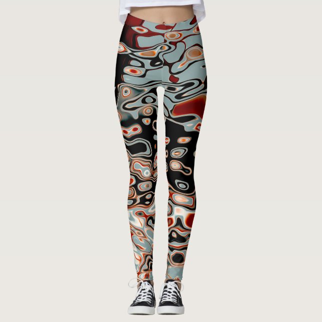 Bright Colorful Crazy Wavy Abstract Pattern Leggings (Front)