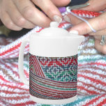 Bright Colorful Crocheted Pattern Teapot<br><div class="desc">This beautiful white teapot looks to be wrapped in a crocheted teapot cozy.  This teapot cosy is actually the photographic image of a crochet pattern of bright and pretty multi colors of pink,  blue,  green and purple.
This is original arts and crafts photography by JLW_Photography.</div>