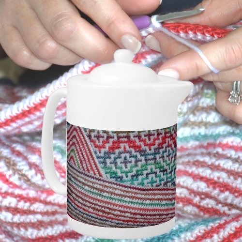 Bright Colorful Crocheted Pattern Teapot