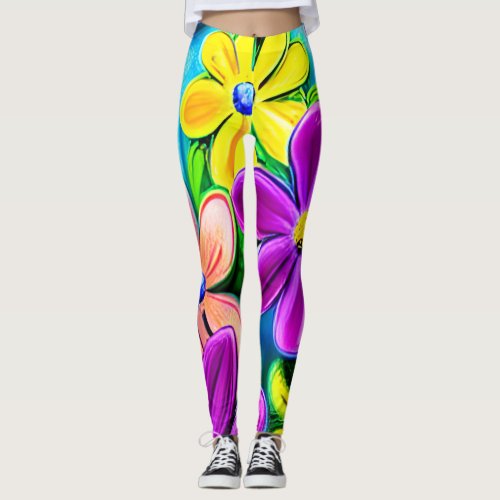 Bright Colorful Daises  Daisy Flower Leggings