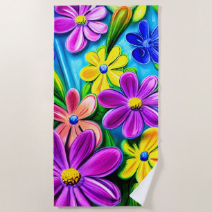 Bright Colorful Daisy Flowers Beach Towel