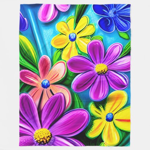 Bright Colorful Daisy Flowers Fleece Blanket