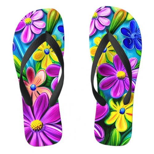 Bright Colorful Daisy Flowers Flip Flops