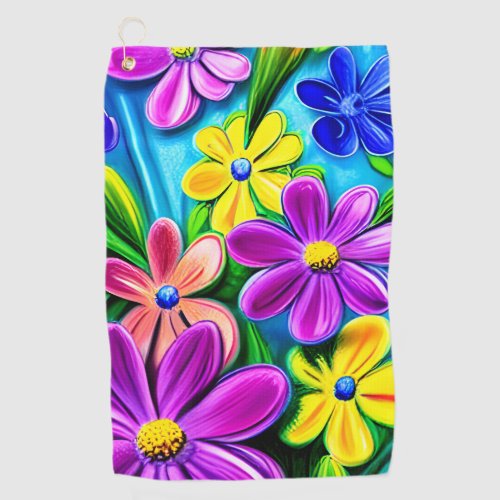 Bright Colorful Daisy Flowers Golf Towel