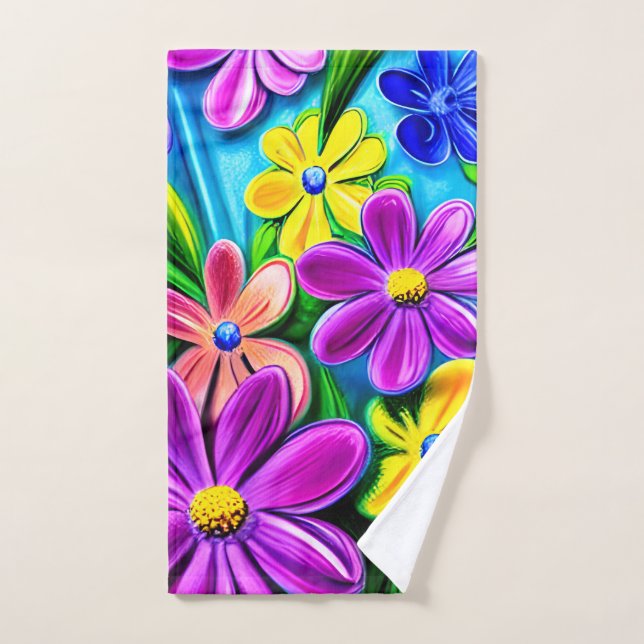 Bright Colorful Daisy Flowers Hand Towel (Hand Towel)