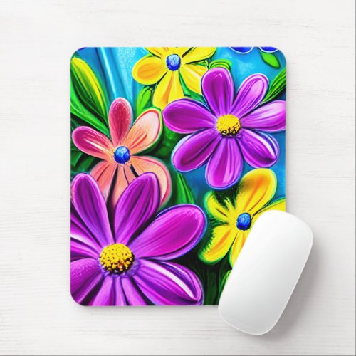 Bright Colorful Daisy Flowers Mouse Pad