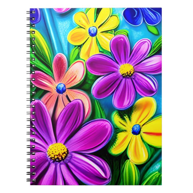 Bright Colorful Daisy Flowers Notebook (Front)