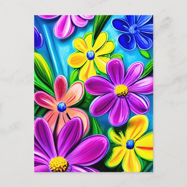 Bright Colorful Daisy Flowers Postcard (Front)
