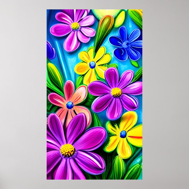 Bright Colorful Daisy Flowers Poster (Front)