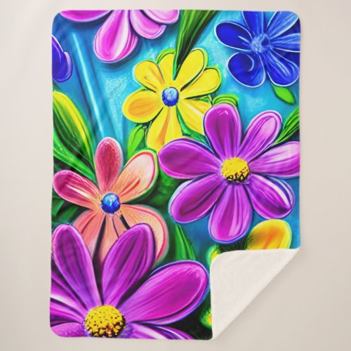 Bright Colorful Daisy Flowers Sherpa Blanket