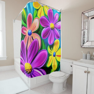 Bright Colorful Daisy Flowers Shower Curtain