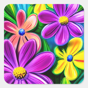 Bright Colorful Daisy Flowers Square Sticker