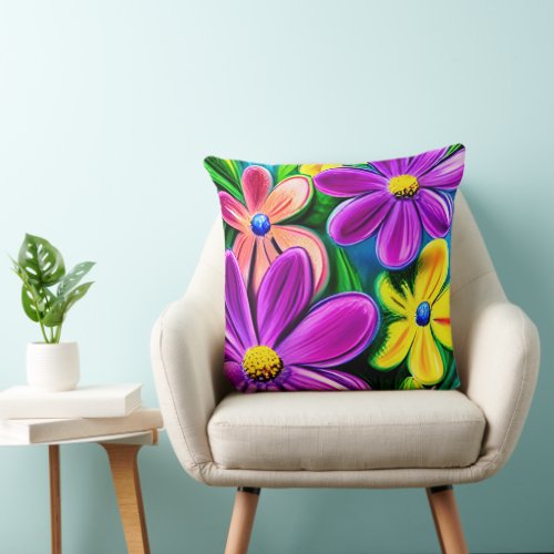 Bright Colorful Daisy Flowers Throw Pillow