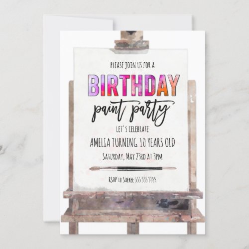 Bright Colorful Easel Paint Party Kids Birthday Invitation
