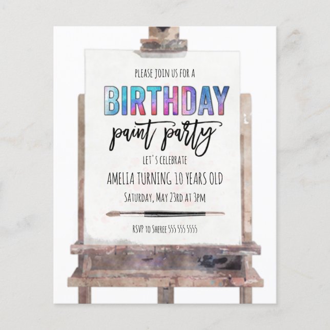 Bright Colorful Easel Virtual Paint Party Birthday (Front)