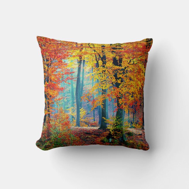 Bright Colorful Fall Forest Trees Throw Pillow (Front)