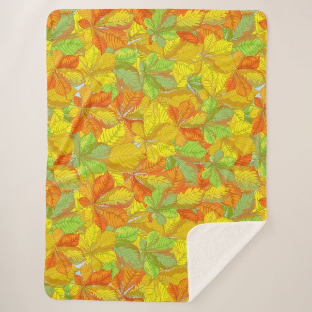 Bright Colorful Fall Leaves Sherpa Blanket (Front)