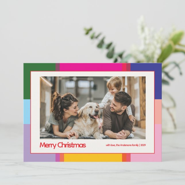 Bright Colorful Family Photo Christmas Holiday Card (Standing Front)