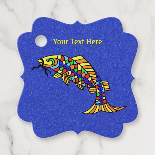 Bright Colorful Fancy Fish on Vibrant Sparkle Blue Favor Tags