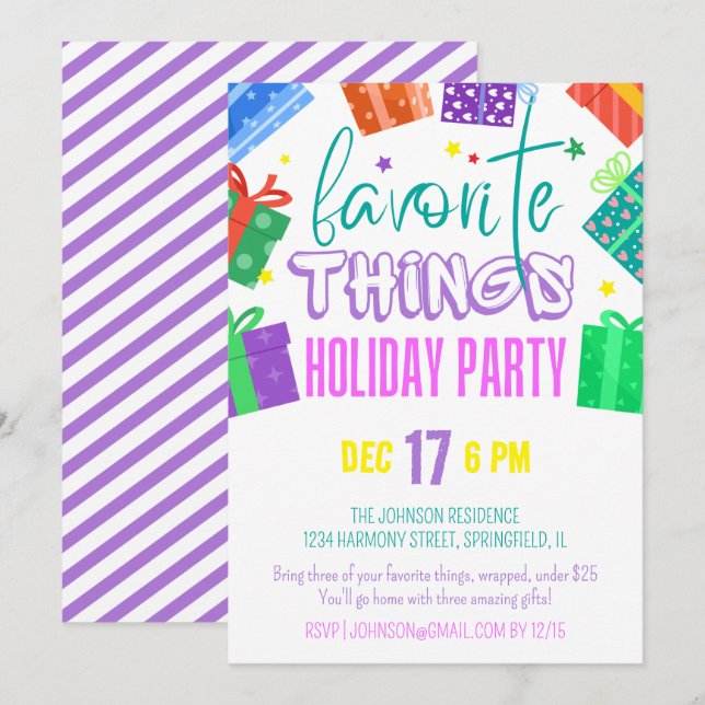 Bright Colorful Favorite Things Christmas Party Invitation (Front/Back)