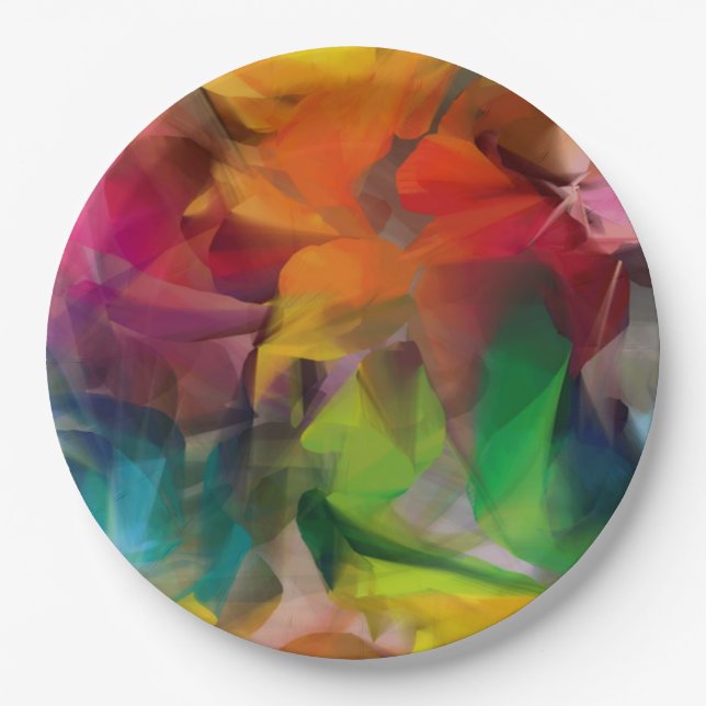 Bright Colorful Feather Art Paper Plates (Front)