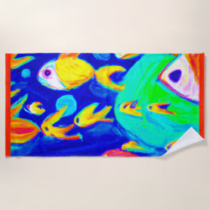 Bright Colorful Fish Patterns Painting. Buy Now Beach Towel