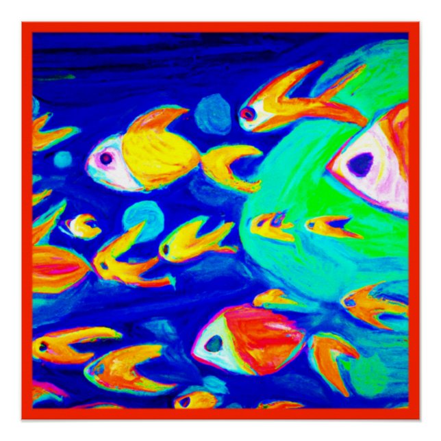 Bright Colorful Fish Patterns Painting. Buy Now Poster (Front)