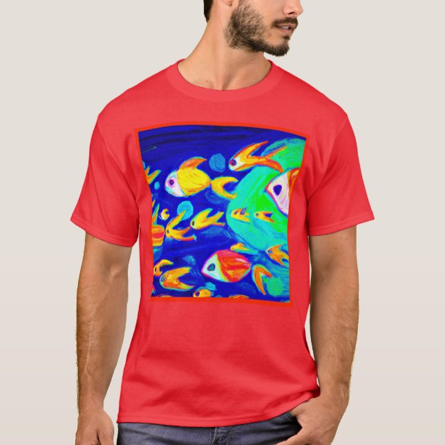 Bright Colorful Fish Patterns Painting. Buy Now T-Shirt (Front)
