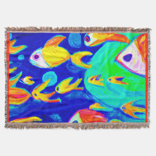 Bright Colorful Fish Patterns Painting. Buy Now Throw Blanket (Front)