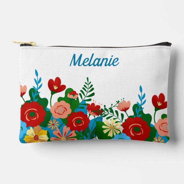 Bright Colorful Floral Bouquet Personalised Accessory Pouch (Front)